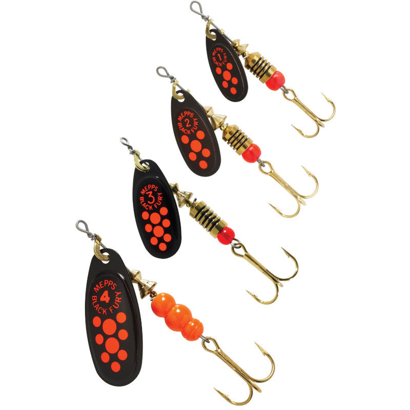 Mepps Comet Black Fury Orange Dot Spinners